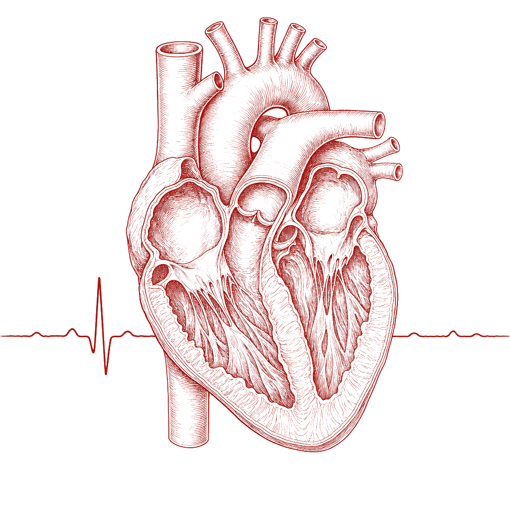 Anatomical heart with ECG line